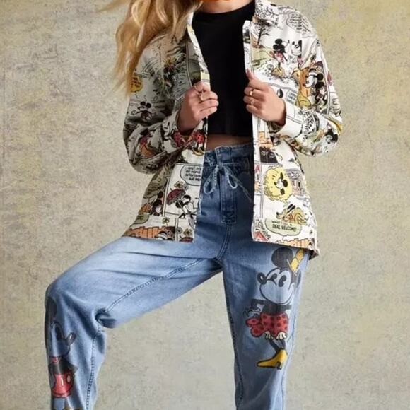 Disney Parks Vintage Mickey Comic Adult size XL Oversized Denim Jean Jacket NEW - Picture 1 of 15